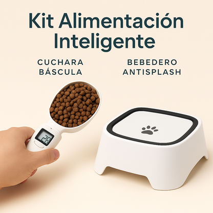 Kit Alimentación Inteligente – Cuchara Báscula + Bebedero Antisplash